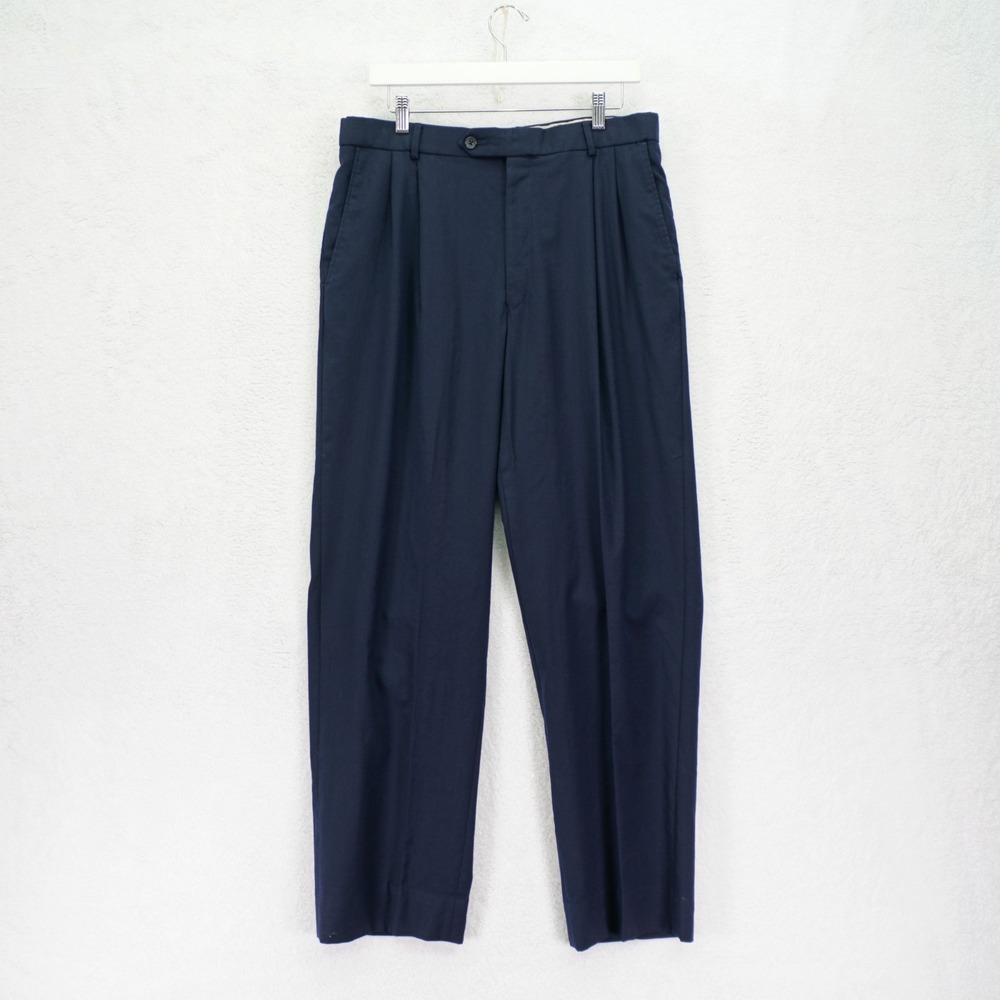 Neiman Marcus Super 120's Wool‎ Blue Pleated High Rise Dress Pants Lined 34/28.5